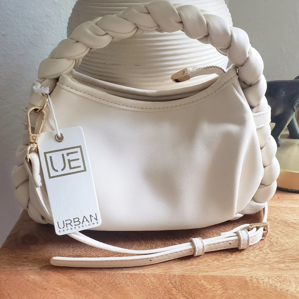 ๐Urban Expressions Cream Braided Handle Crossbody Clutch Bag๐ - Picture 2 of 9